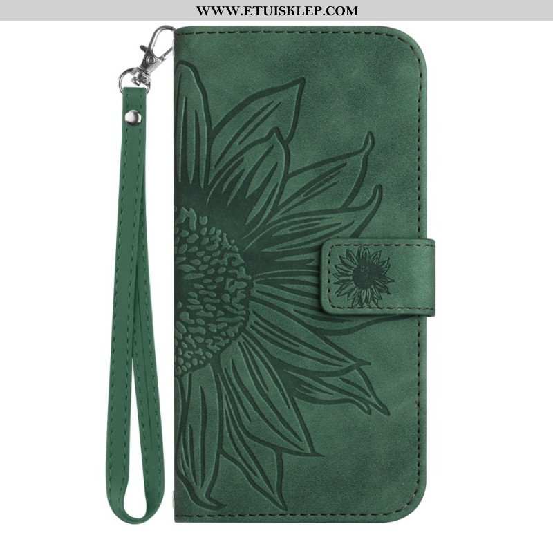 Etui Folio do Poco M4 5G Słonecznik Z Smyczą